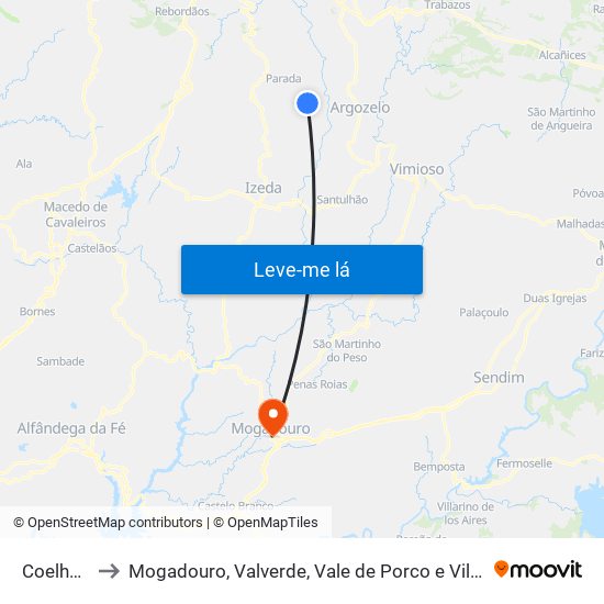 Coelhoso to Mogadouro, Valverde, Vale de Porco e Vilar de Rei map