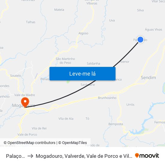 Palaçoulo to Mogadouro, Valverde, Vale de Porco e Vilar de Rei map