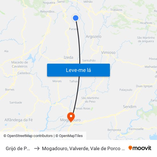 Grijó de Parada to Mogadouro, Valverde, Vale de Porco e Vilar de Rei map