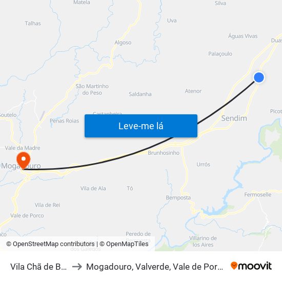 Vila Chã de Braciosa to Mogadouro, Valverde, Vale de Porco e Vilar de Rei map