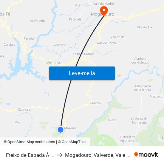 Freixo de Espada À Cinta e Mazouco to Mogadouro, Valverde, Vale de Porco e Vilar de Rei map