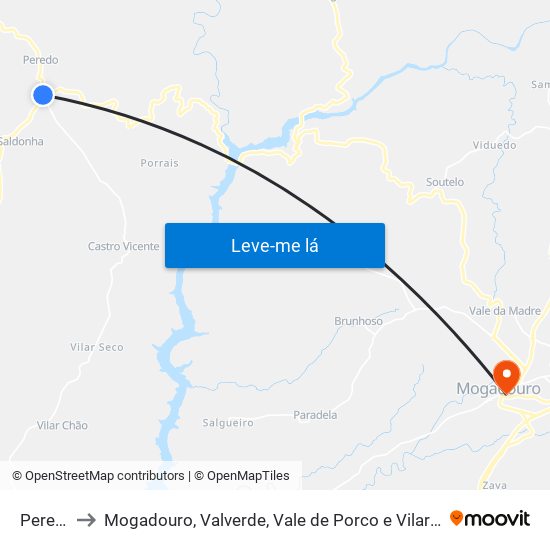 Peredo to Mogadouro, Valverde, Vale de Porco e Vilar de Rei map