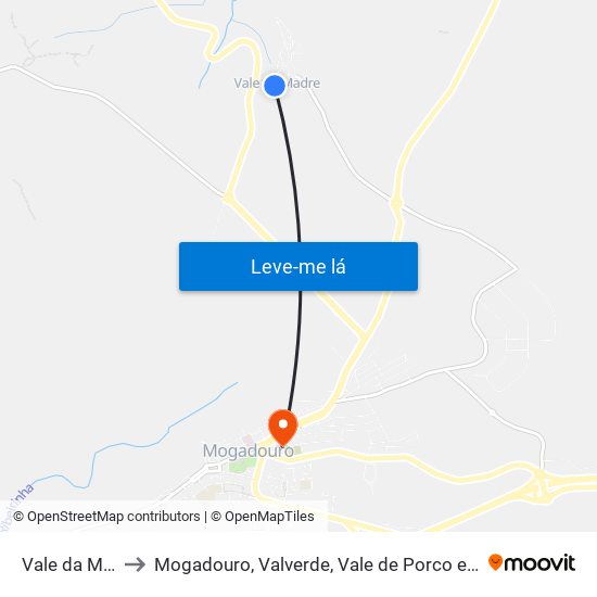 Vale da Madre to Mogadouro, Valverde, Vale de Porco e Vilar de Rei map