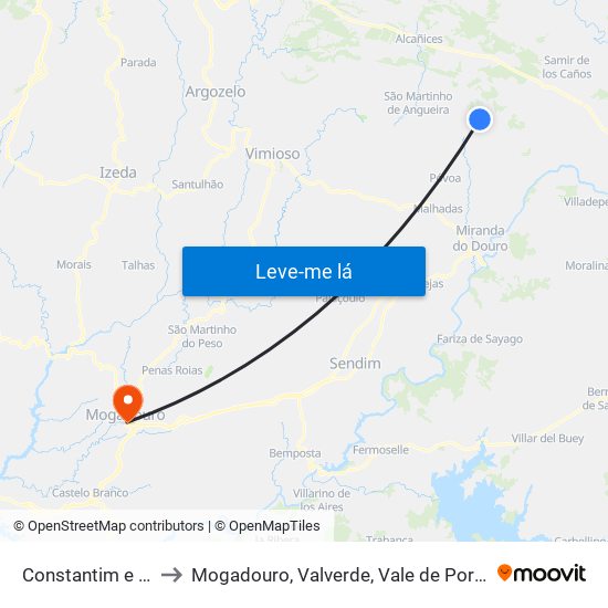 Constantim e Cicouro to Mogadouro, Valverde, Vale de Porco e Vilar de Rei map