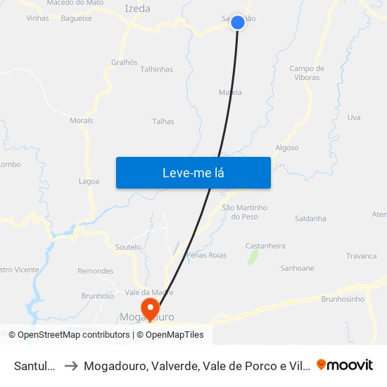 Santulhão to Mogadouro, Valverde, Vale de Porco e Vilar de Rei map