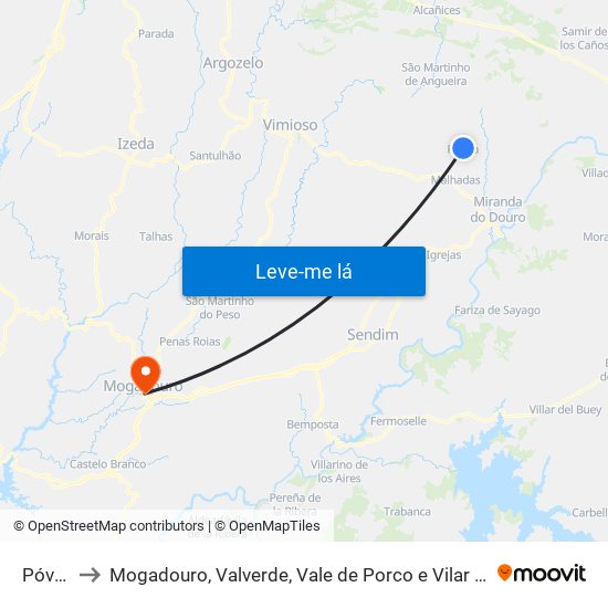 Póvoa to Mogadouro, Valverde, Vale de Porco e Vilar de Rei map