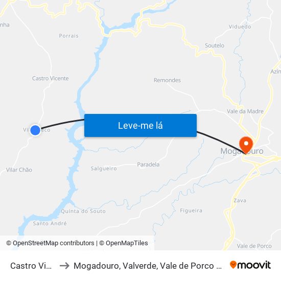 Castro Vicente to Mogadouro, Valverde, Vale de Porco e Vilar de Rei map