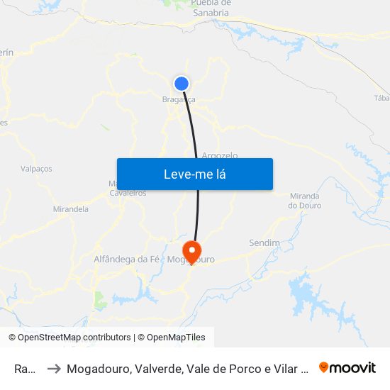 Rabal to Mogadouro, Valverde, Vale de Porco e Vilar de Rei map