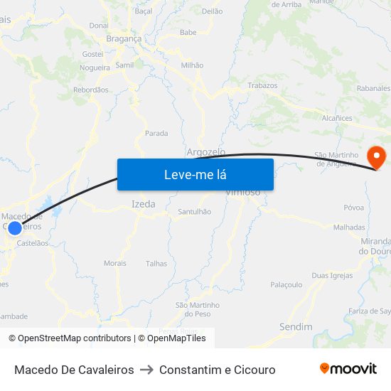 Macedo De Cavaleiros to Constantim e Cicouro map