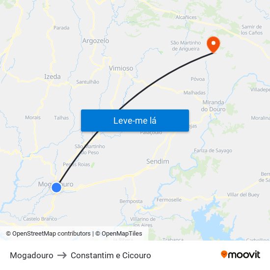 Mogadouro to Constantim e Cicouro map