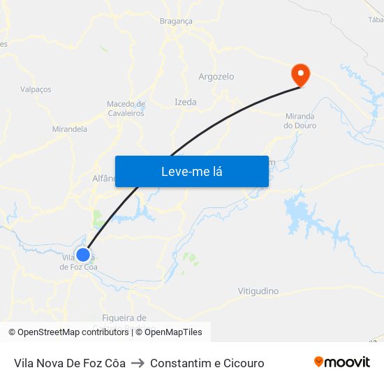 Vila Nova De Foz Côa to Constantim e Cicouro map