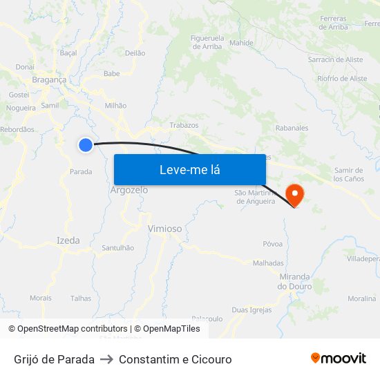 Grijó de Parada to Constantim e Cicouro map