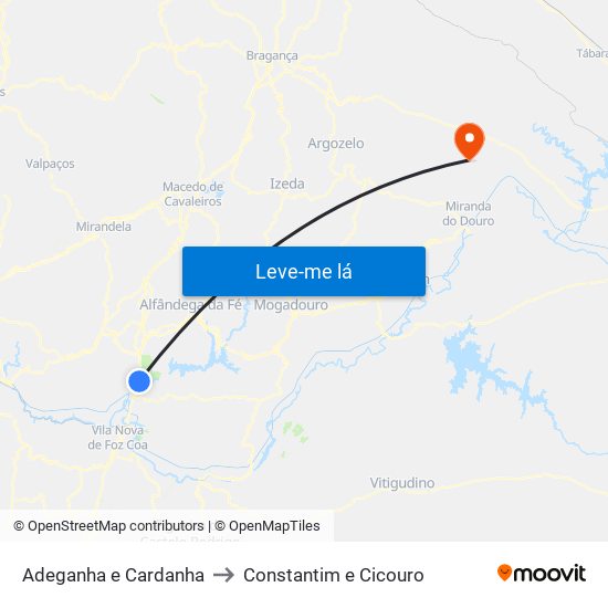 Adeganha e Cardanha to Constantim e Cicouro map