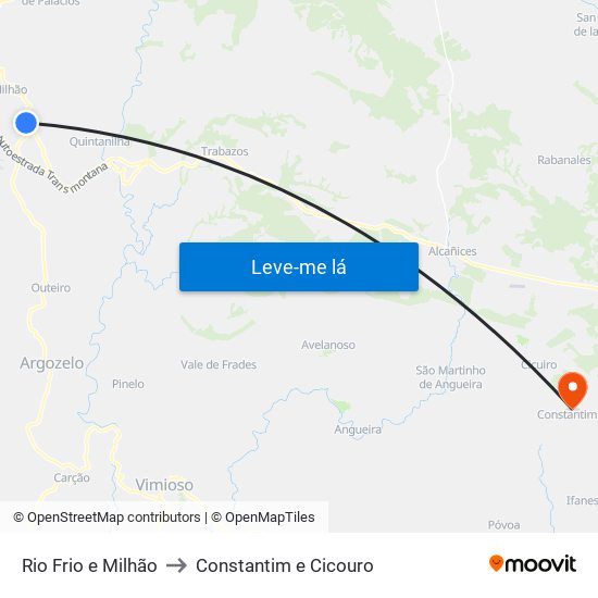 Rio Frio e Milhão to Constantim e Cicouro map