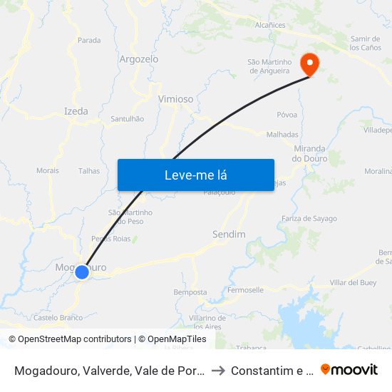 Mogadouro, Valverde, Vale de Porco e Vilar de Rei to Constantim e Cicouro map