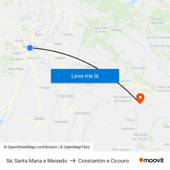 Sé, Santa Maria e Meixedo to Constantim e Cicouro map