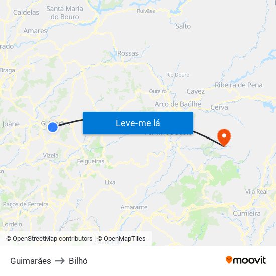 Guimarães to Bilhó map