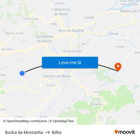 Borba de Montanha to Bilhó map