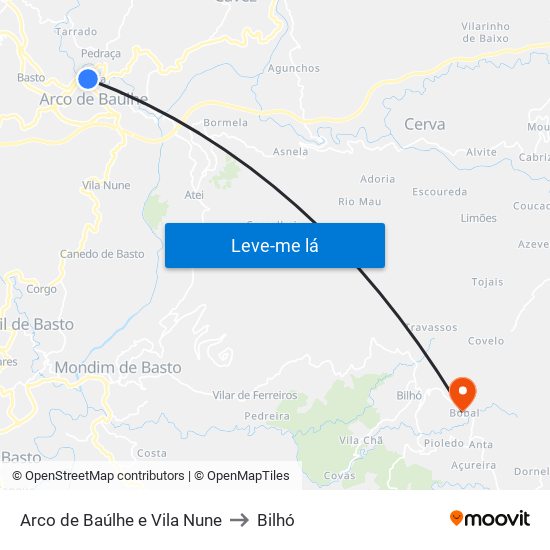 Arco de Baúlhe e Vila Nune to Bilhó map