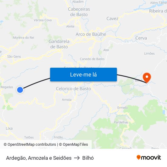 Ardegão, Arnozela e Seidões to Bilhó map