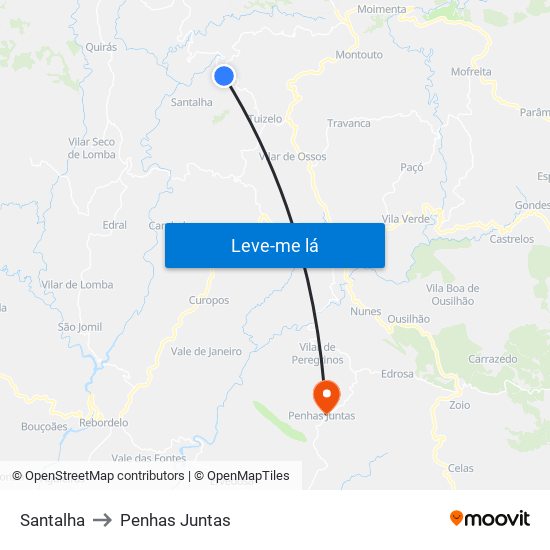 Santalha to Penhas Juntas map
