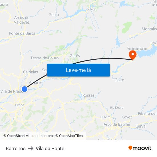 Barreiros to Vila da Ponte map