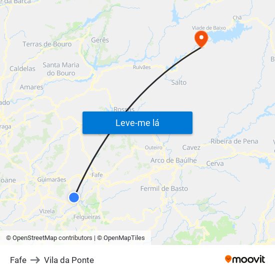 Fafe to Vila da Ponte map
