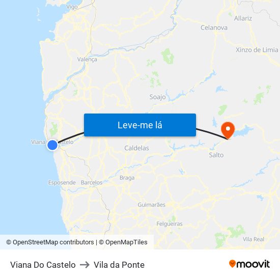 Viana Do Castelo to Vila da Ponte map
