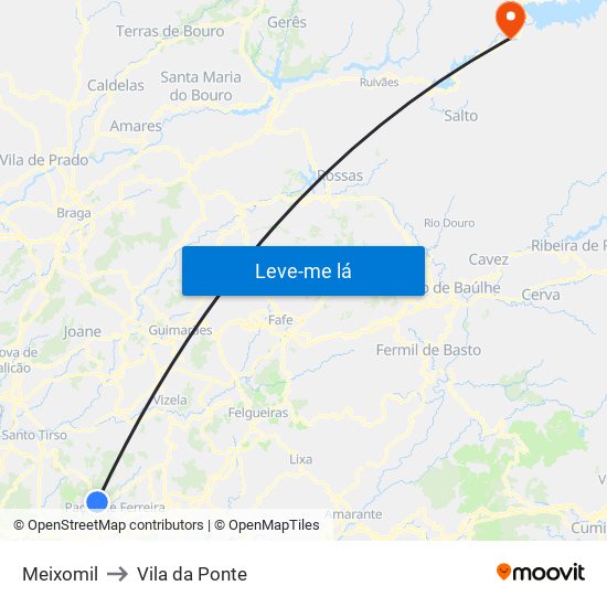 Meixomil to Vila da Ponte map