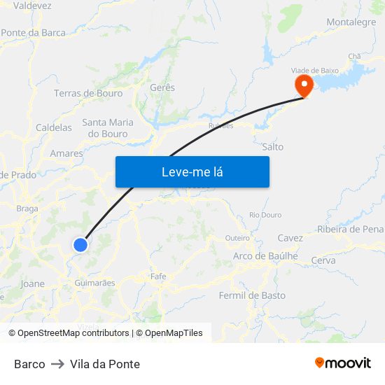 Barco to Vila da Ponte map