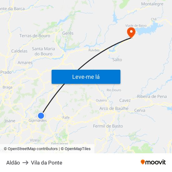 Aldão to Vila da Ponte map