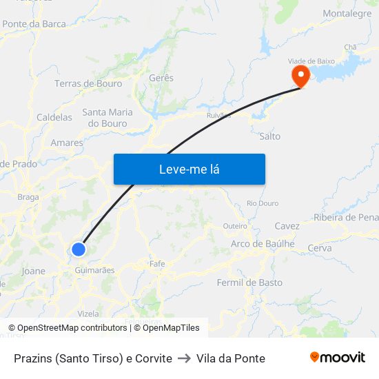 Prazins (Santo Tirso) e Corvite to Vila da Ponte map