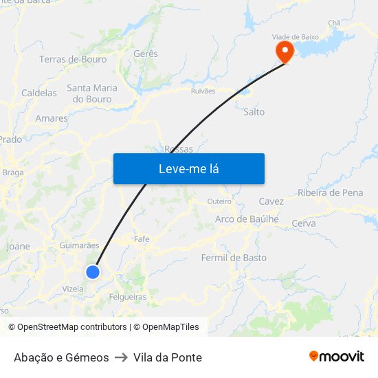 Abação e Gémeos to Vila da Ponte map