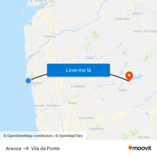 Areosa to Vila da Ponte map