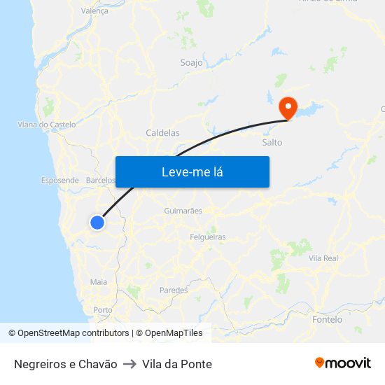 Negreiros e Chavão to Vila da Ponte map