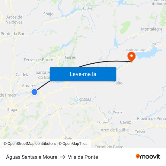 Águas Santas e Moure to Vila da Ponte map