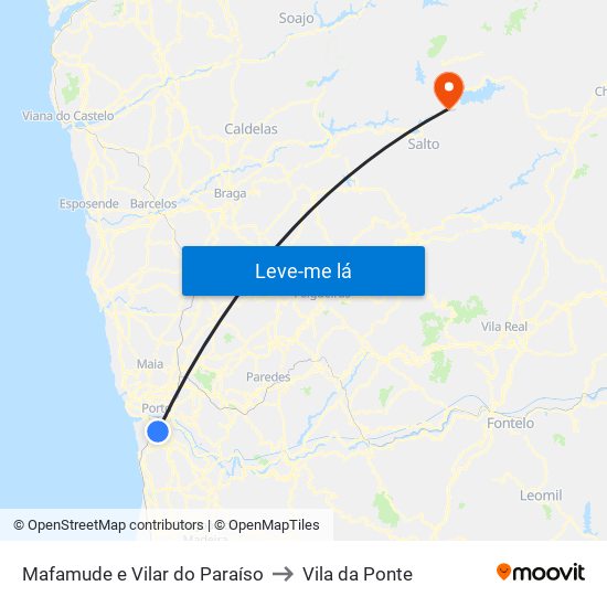 Mafamude e Vilar do Paraíso to Vila da Ponte map