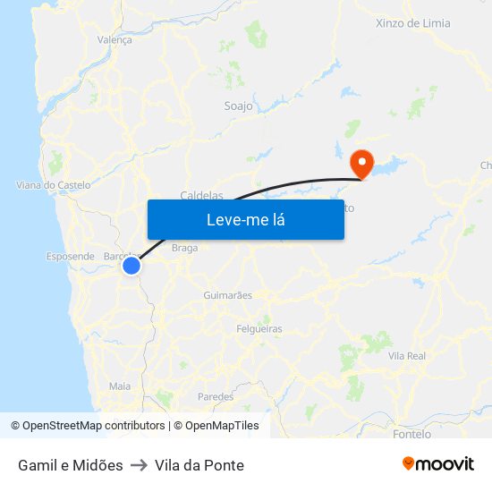 Gamil e Midões to Vila da Ponte map