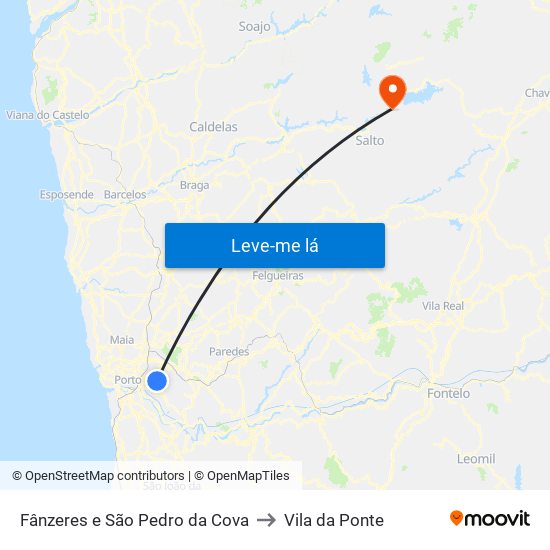 Fânzeres e São Pedro da Cova to Vila da Ponte map