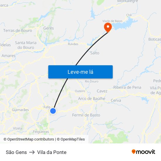 São Gens to Vila da Ponte map