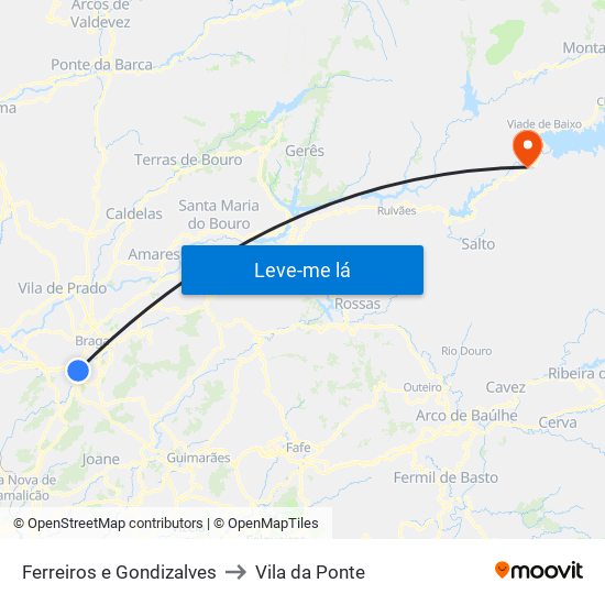 Ferreiros e Gondizalves to Vila da Ponte map