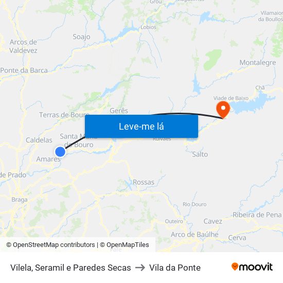 Vilela, Seramil e Paredes Secas to Vila da Ponte map