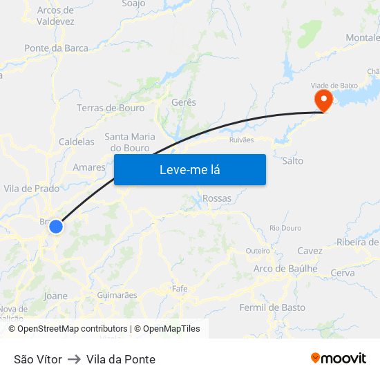 São Vítor to Vila da Ponte map