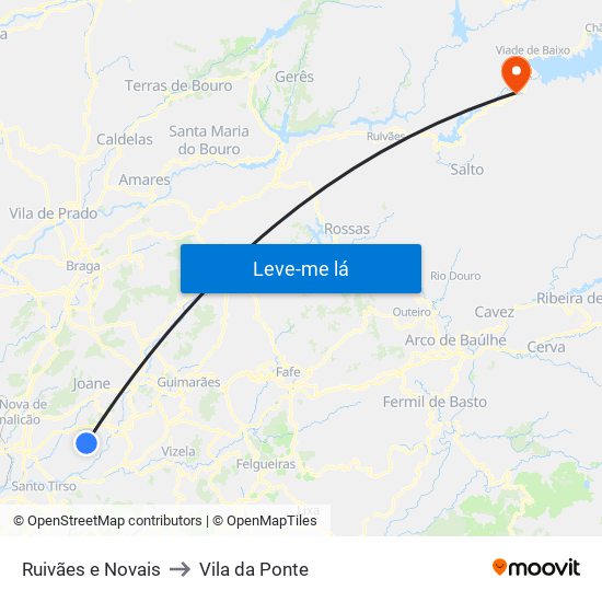 Ruivães e Novais to Vila da Ponte map