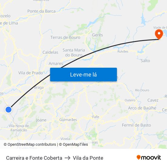 Carreira e Fonte Coberta to Vila da Ponte map