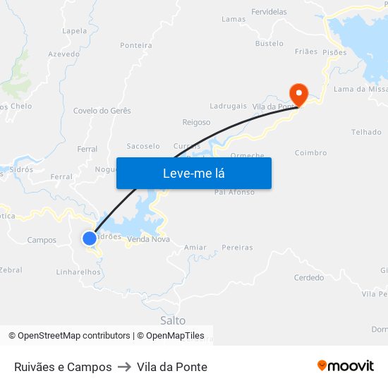Ruivães e Campos to Vila da Ponte map