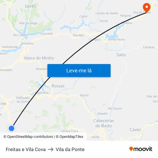 Freitas e Vila Cova to Vila da Ponte map