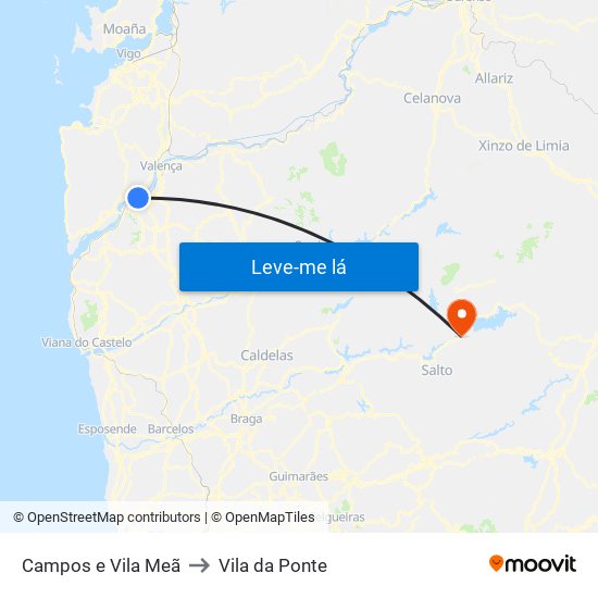 Campos e Vila Meã to Vila da Ponte map