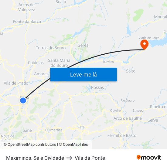 Maximinos, Sé e Cividade to Vila da Ponte map