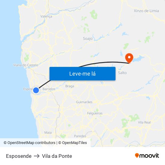 Esposende to Vila da Ponte map